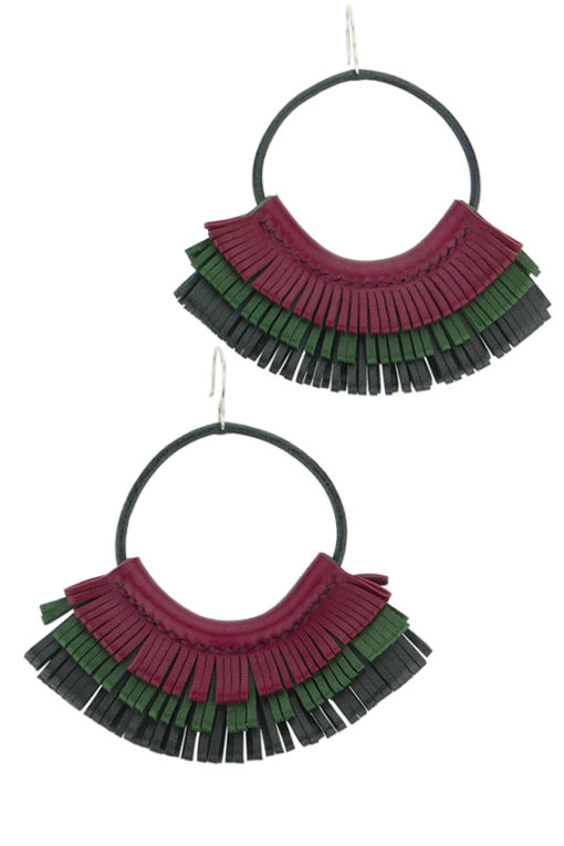 Boucles d’oreilles en cuir bordeaux vert et noir made in France