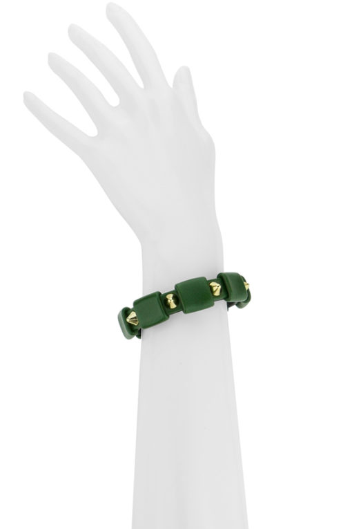 bracelet clouté or et cuir vert made in France