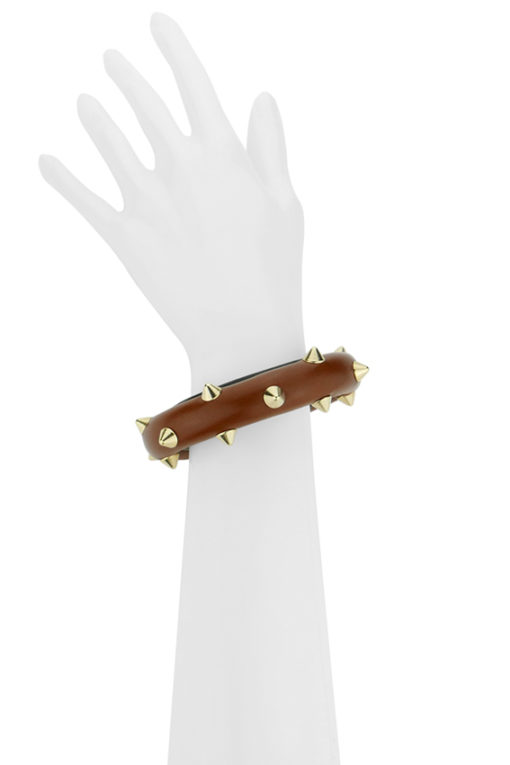 bracelet tube clouté or et cuir marron made in France