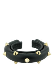 bracelet tube clouté or et cuir noir made in France