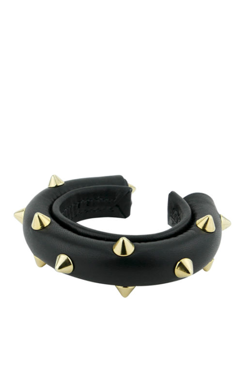 bracelet tube clouté or et cuir noir made in France