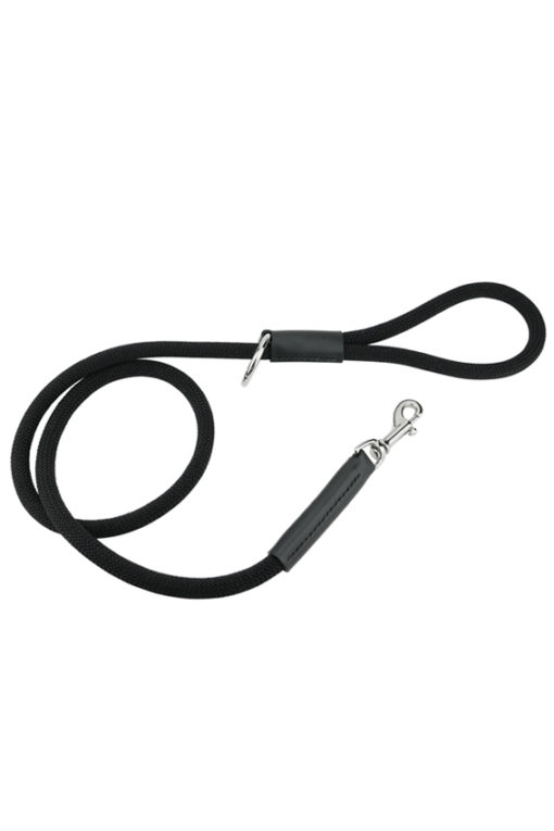 Laisse Noire en Cuir et Corde