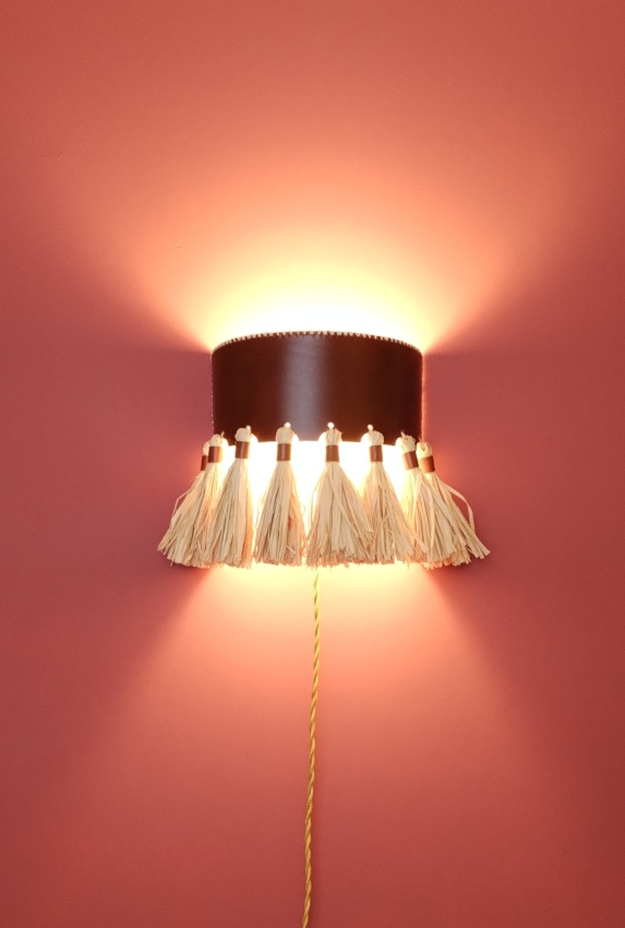 Atelier Fabien Ifires Paris - applique tissu cuir et pompons raphia - 100% made in France